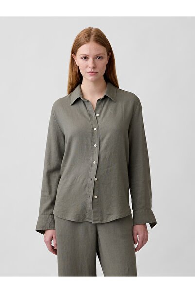 GAP Kadın Haki Keten Karışımı Easy Gömlek