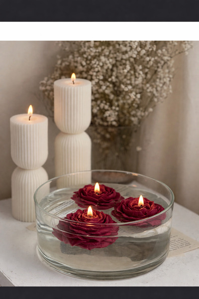 Candle Yüzen Gül Şakayık Kokulu Mumlar, Suda Ya Da Normal Kullanım 3 Adet