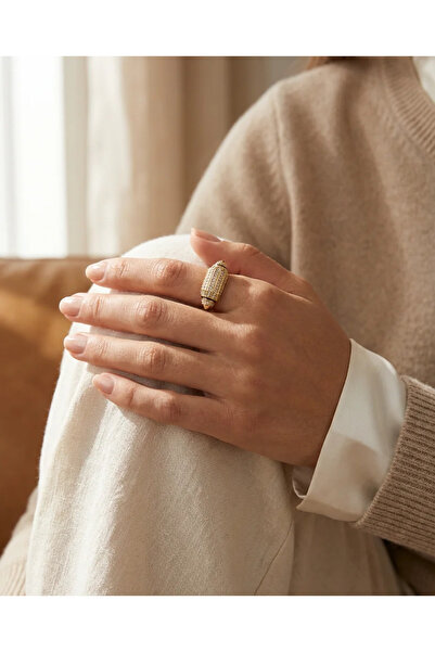 Dorvina خاتم نسائي من الفولاذ 316L مطلي بالذهب وحجر الزركون موديل Zeplin قابل...