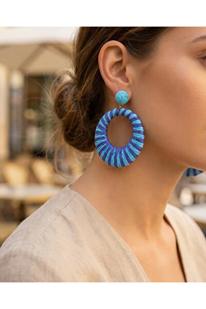 Dorvina Wicker Women's Earrings Turquoise Blue Dangle Hoop Bohemian Summer Wo...