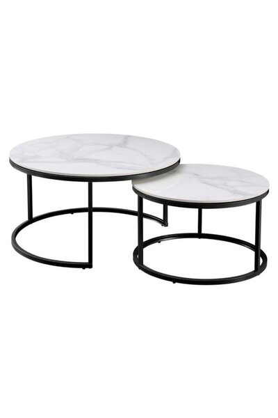 O.M.D Set of 2 Coffee Tables DacEnergy, polished stone top, steel structure w...