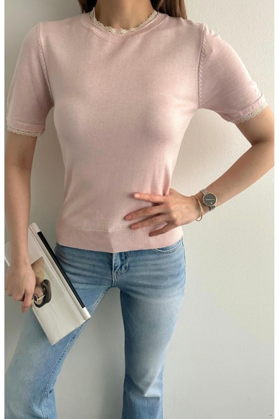 fujya Lace Detail Short Sleeve Viscose Knitwear