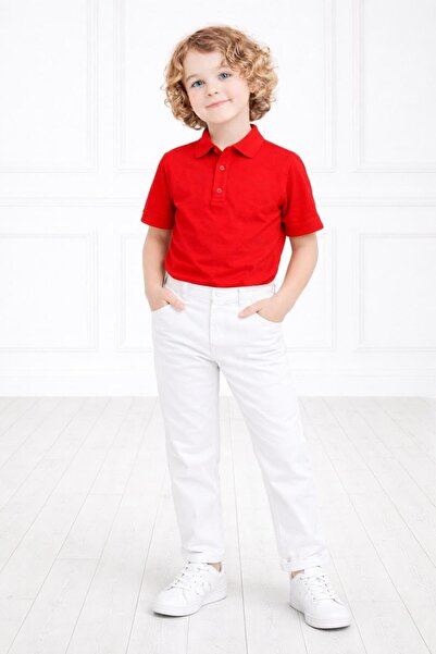 Kuraff Giyim Boy's Suit Polo Collar T-Shirt White Pants