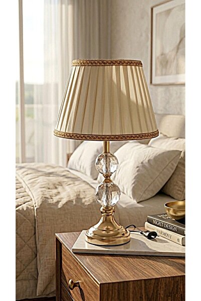 WuuQ Luxury Gold Crystal Body and Cream Fabric Headboard Design Lampshade - B...