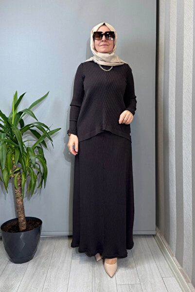 MISS DALIDA Comfortable Cut Ribbed Knitwear Skirt Set Brown T26Y-6032 (T26Y-2...