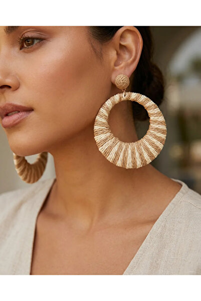 Dorvina Straw Women's Earrings Cream Brown Dangle Hoop Bohemian Summer Women'...