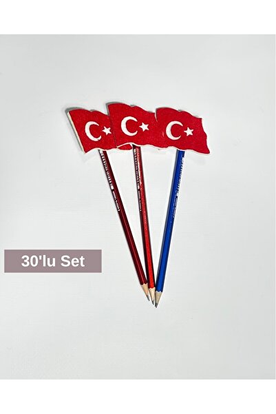 Keçebahçesi Kayseri "Türk Bayraklı Keçe Kalem Başlığı ve Kurşun Kalem Seti,23...