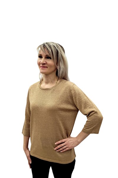 LADY TARZ Simli ince triko bisiklet yakalı kadın bluz
