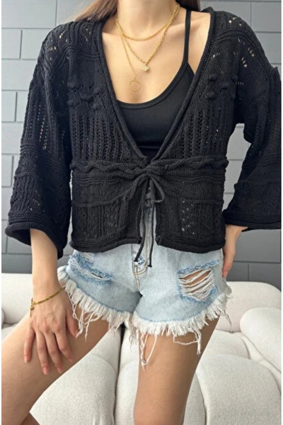 Noa&Noa Women's Tie-Detail Lace-Like Knit Short Cardigan