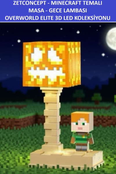 ZETCONCEPT Minecraft Masa - Gece Lambası - Overworld Elite - 3D LED Koleksiyo...