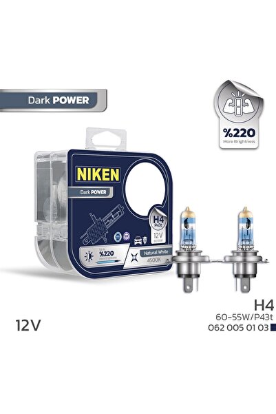 GUMUSONLINE Niken 12 Volt H4 Dark Power %220 fazla ışık 55watt 4500K Gün ışığ...