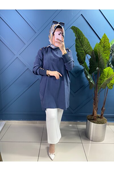 NOSHE Omuz Aller Tunik Mavi