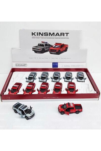 Kinsmart 12pcs 1:78 Scale 2022 Ford F-150 Raptor Police/Firefighter Edition D...