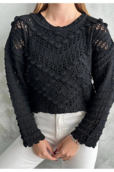 Noa&Noa Pompom Lace-Like Knit Standard Size Women's Cardigan