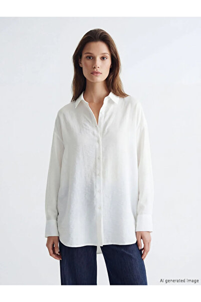 LC Waikiki LCW Modest Ekru Oversize Kadın Gömlek Tunik