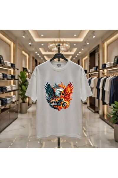 playwear Tricou Motor Ateş Eagle, imprimat, 100% bumbac, supradimensionat, cu...