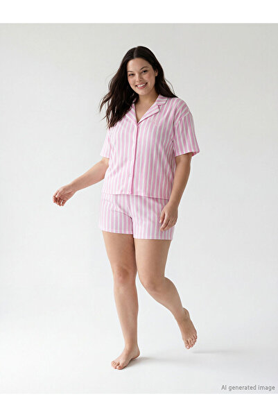 LC Waikiki Vizyon New Season Shirt Collar Striped Women's Shorts Pajama Set