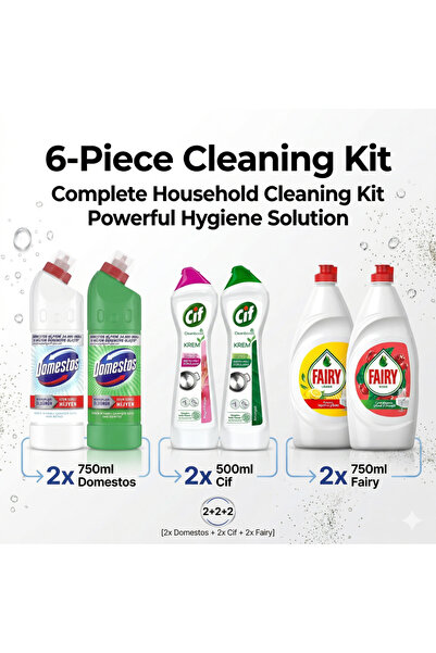 Fairy 6-Piece Home Set: 2x Domestos 750ml, 2x Cif 500ml, 2x 750ml