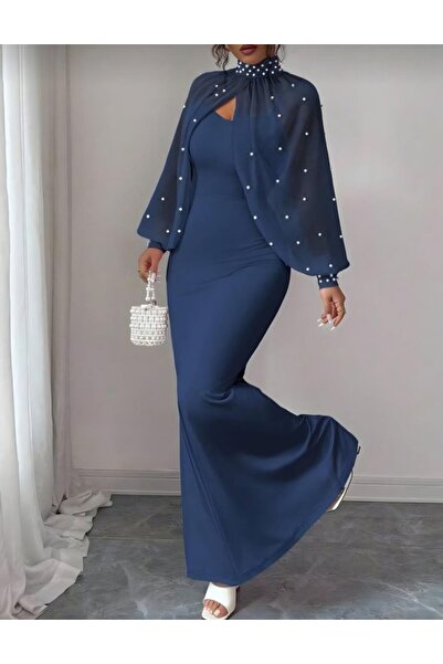 JANES Γυναικείο φόρεμα με λεπτομέρειες από μαργαριτάρια και τούλι, υφασμάτινο...