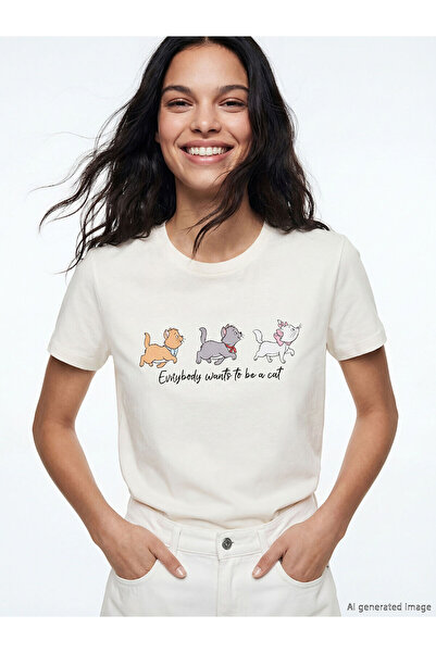 LC Waikiki Peak New Season Crew Neck Aristocats Printed Women's T-Shirt