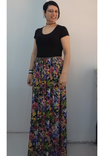 Mertcan Butik Fusta de vară din viscoză pieptănată, cu imprimeu floral multic...