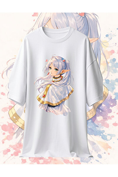 dompulerimoda Anime Frieren Printed Unisex Oversize White T-Shirt