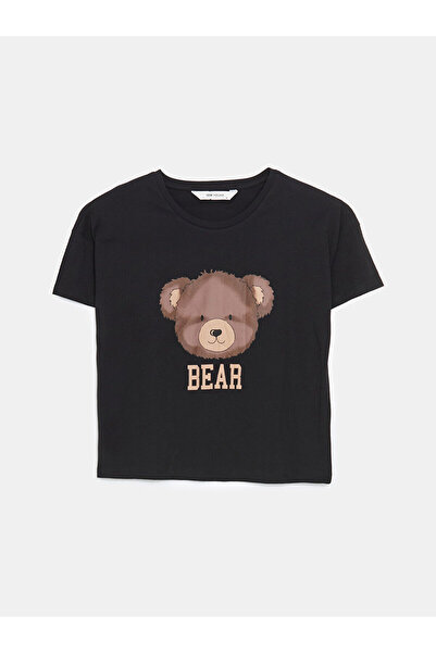 LC Waikiki Vizyon New Season Crew Neck Bear Teddy Printed Women's Pajama Top