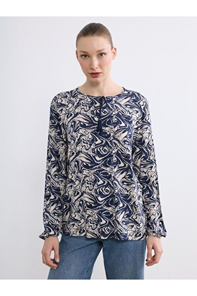 LC Waikiki Tie-Up Collar Patterned Blouse