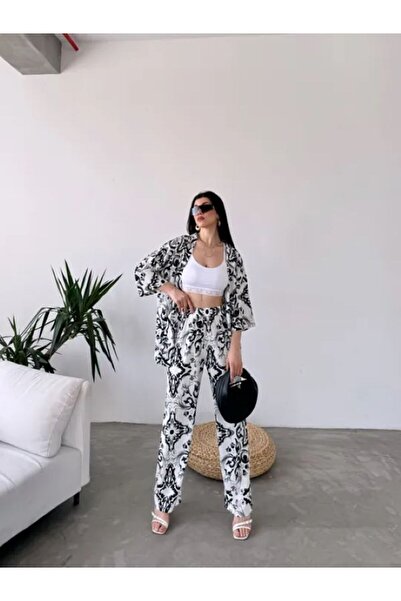 MODA Etnik Desenli Kimono Ve Pantolon İkili Takım