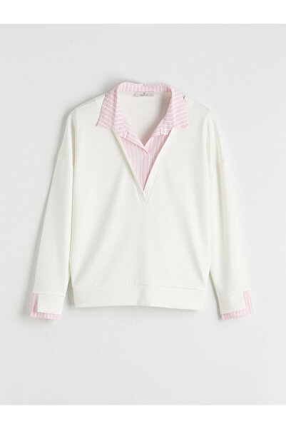 LC Waikiki Ozmarka New Season Shirt Collar Striped Women's Sweatshirt