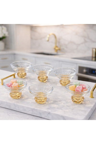 sahane & bazaar 6’lı Renkli Kristal Ayaklı -Çerezlik- Sunumluk-Kase-Reçellik-...
