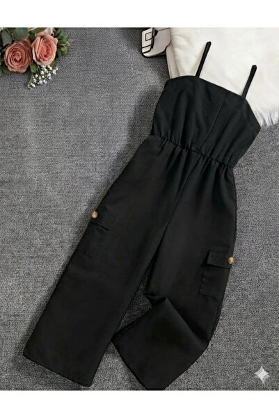 shop Pantaloni salopetă negri țesuți pentru fete, sezon nou