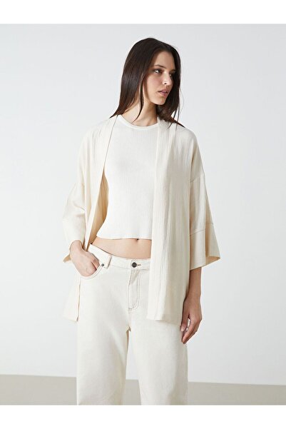 LC Waikiki Shawl Collar Plain Oversize Linen Look Women's Kimono