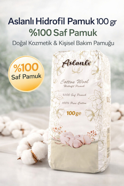 Aslanlı Hidrofil Pamuk 100 gr %100 Saf Pamuk Doğal Kozmetik ve Kişisel Bakım Temizlik Pamuğu 1 ADET