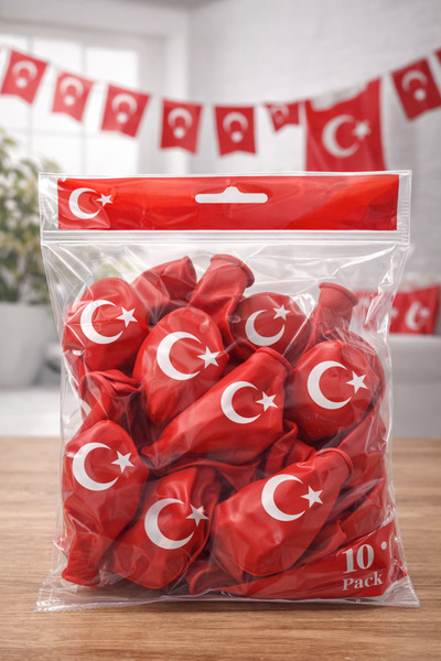 OSKA GLOBAL Ayyıldızlı Kırmızı Balon Seti Türk Bayraklı Parti Balonu Dayanıkl...