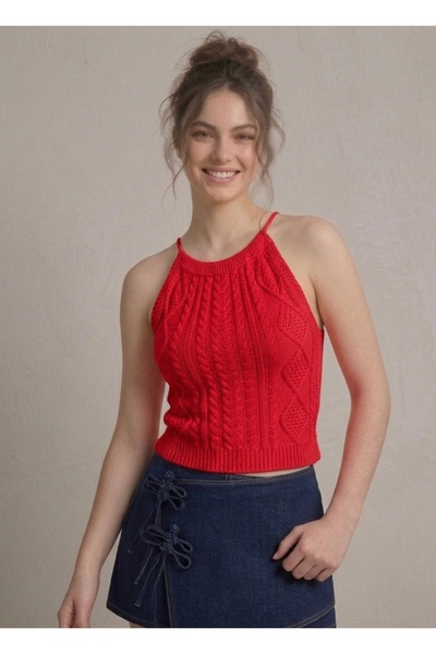 Neden Tekstil Women's Knitwear Knitted Halter Neck Crop Blouse