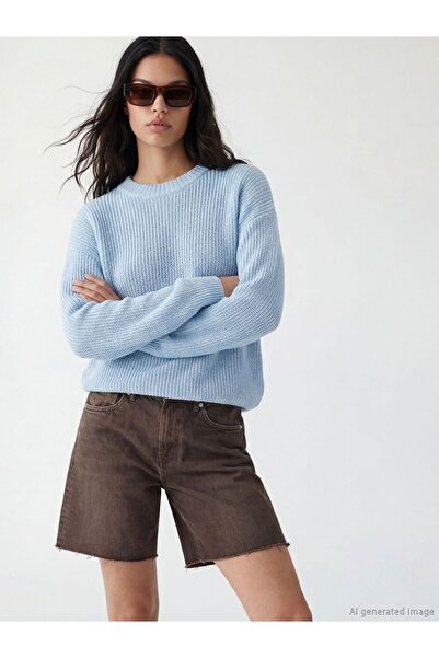 LC Waikiki Xside Blue Crew Neck Oversize Women's Knitwear Sweater