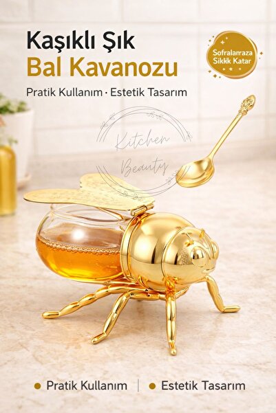 Kitchen Beauty Arı Şeklinde Bal Kavanozu Kapaklı Ve Kaşıklı Bal Saklama Kabı ...