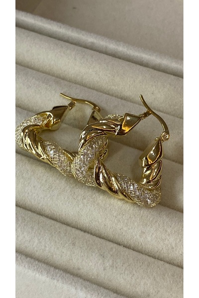 SELUVİA Steel Gold Twist Curl Model Hoop Earrings – Vip Women's Stylish and M...