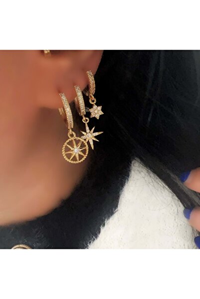 ACAR TAKI Triple Pole Star Earring Set-Gold Color Acr9470