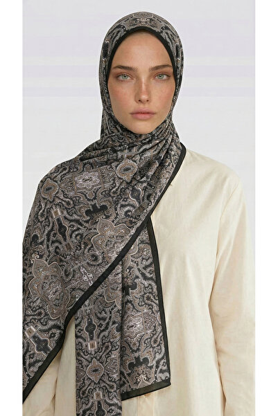 Karaca شال قطني منقوش بنقوش لارا - أسود / رمادي أنثراسايت