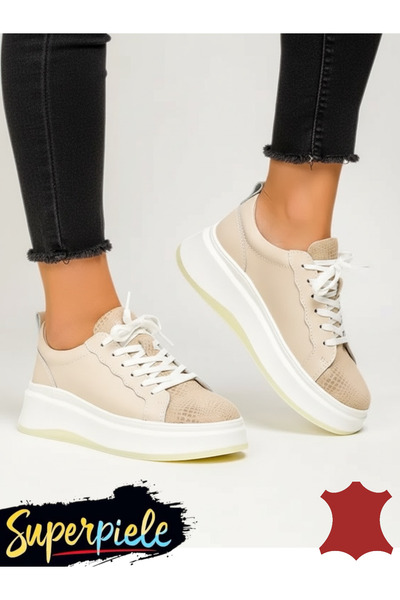 kevali Beige genuine leather sports shoes with high soles MOVENII