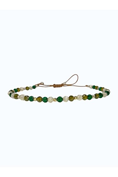 Zephyrs Bijoux Green Bracelet, Zirconia Crystals and 3 14K Gold Balls