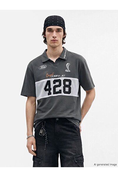 LC Waikiki Oversize Polo Collar Ford Printed Men's T-Shirt