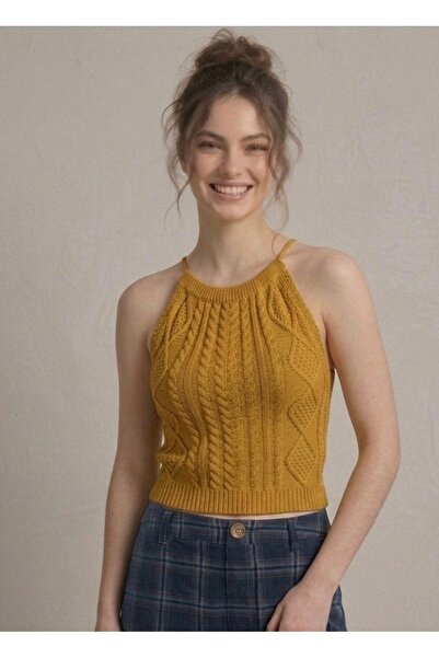 Neden Tekstil Women's Knitwear Knitted Halter Neck Crop Blouse