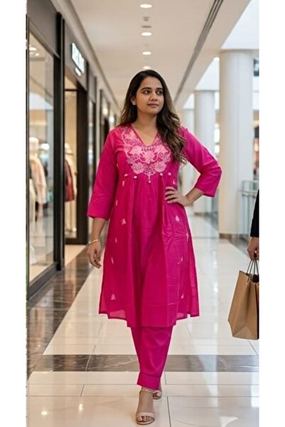 Genaric Women’s Cotton Flex Designer Co-Ord Set – Floral Embroidered Pure Cot...