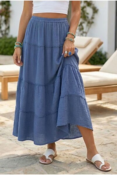 Chiccy Μπλε φούστα με βολάν και στρώσεις, casual μουσελίνα, κανονική υφαντή φ...