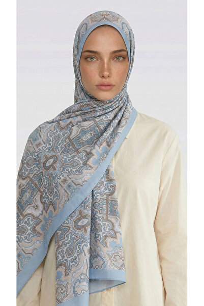 Karaca Lara Motif Patterned Cotton Shawl - Cream / Ice Blue
