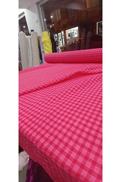 GrandTekstil 140 EN PEMBE KARE DESENLİ PAMUK ELBİSE TİŞÖRT GÖMLEK TUNİK YAPIM...