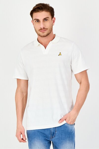 Brave Soul Men Regular Fit Embroidered Logo Short Sleeve Polo Shirt, White